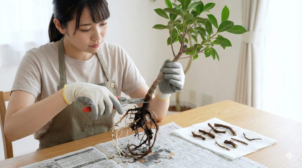 腐敗した根の切除と乾燥処理の手順