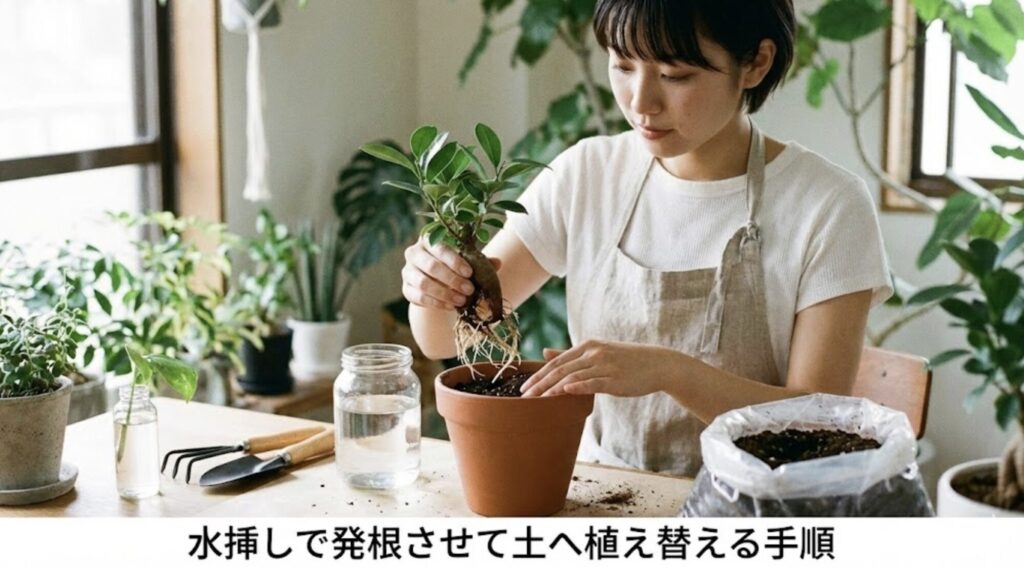 水挿しで発根させて土へ植え替える手順
