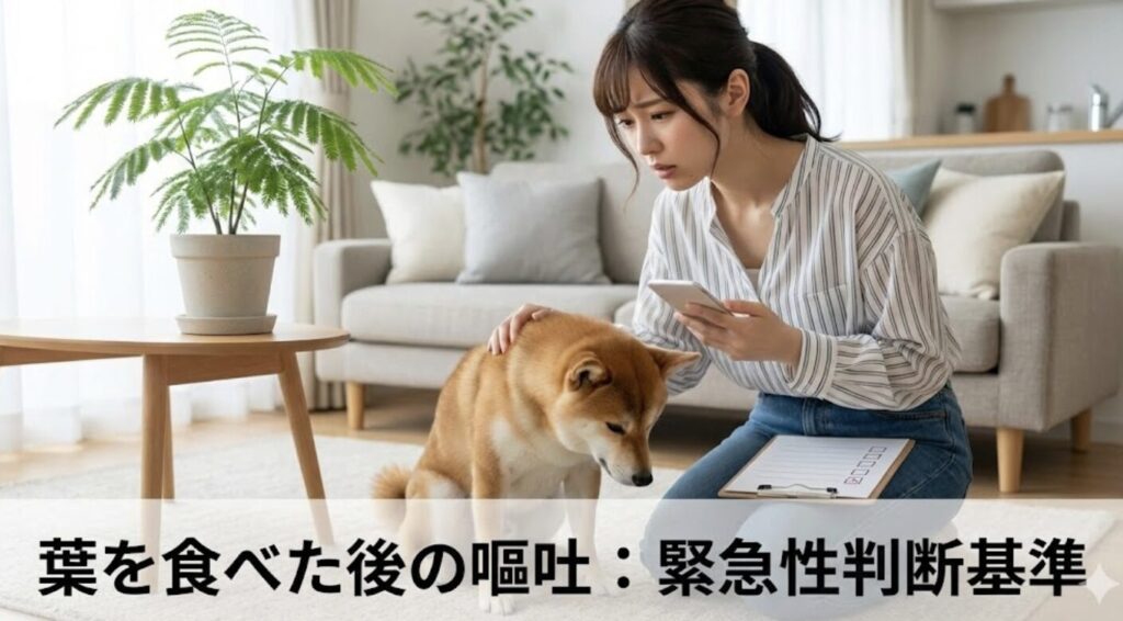 葉を食べた後に嘔吐が見られた場合の緊急性の判断基準