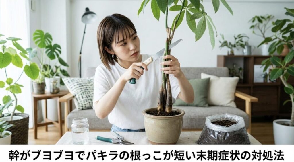幹がブヨブヨでパキラの根っこが短い末期症状の対処法