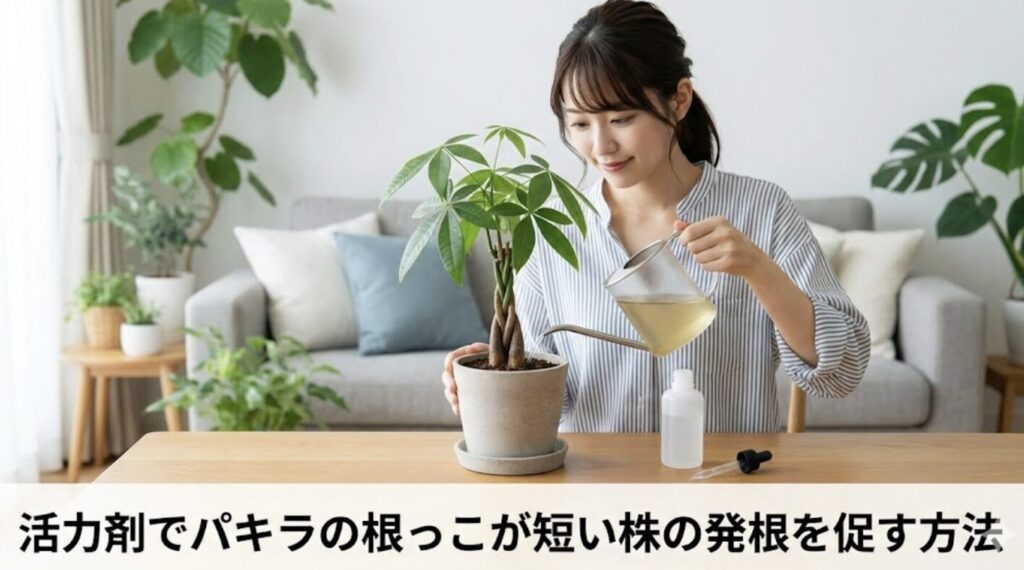 活力剤でパキラの根っこが短い株の発根を促す方法