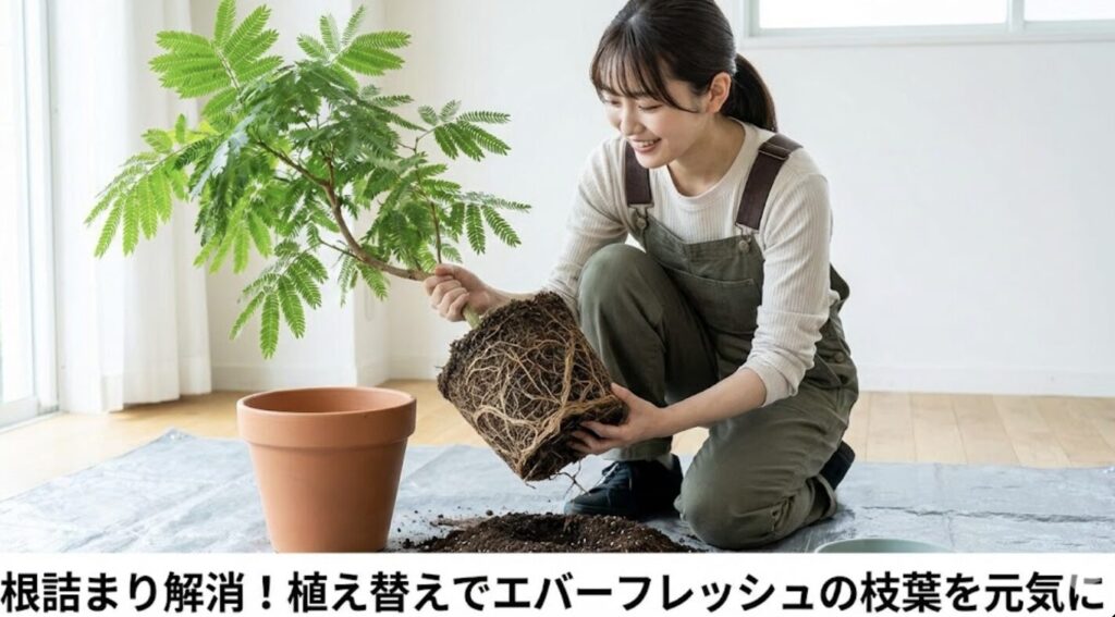 根詰まりを解消する植え替えで新しい枝の発達を促す