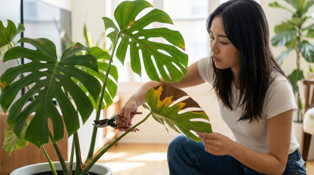 変色した葉は症状に合わせて切り取る