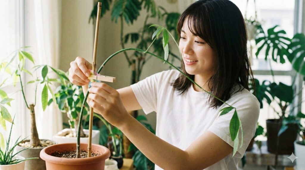 徒長したパキラを曲げる仕立て直し