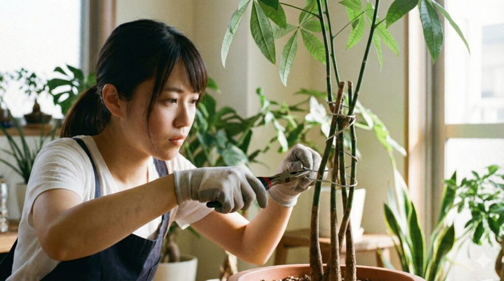 木質化したパキラを曲げるテクニック