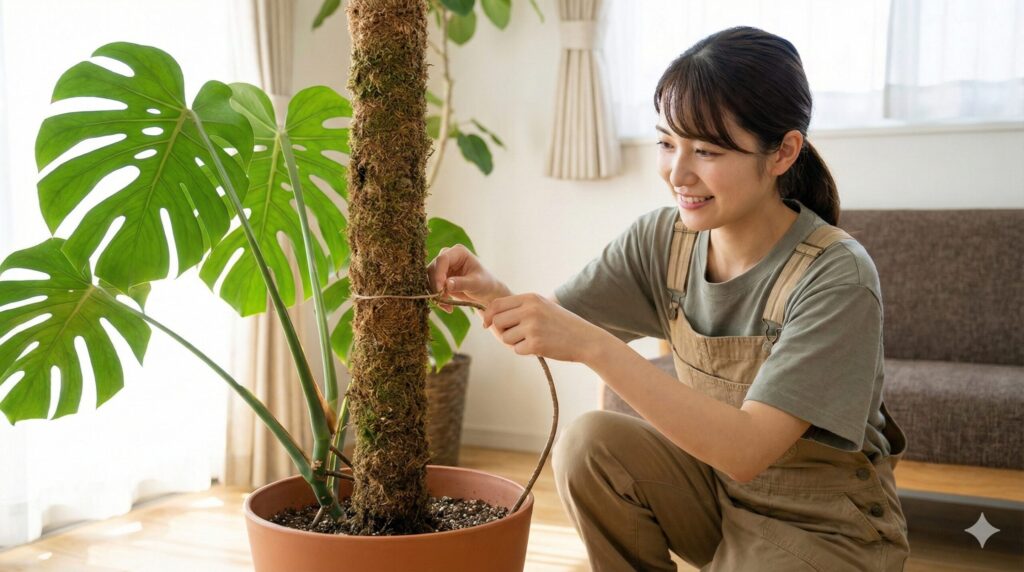 気根を誘導し支柱を立てて株を安定させる効果