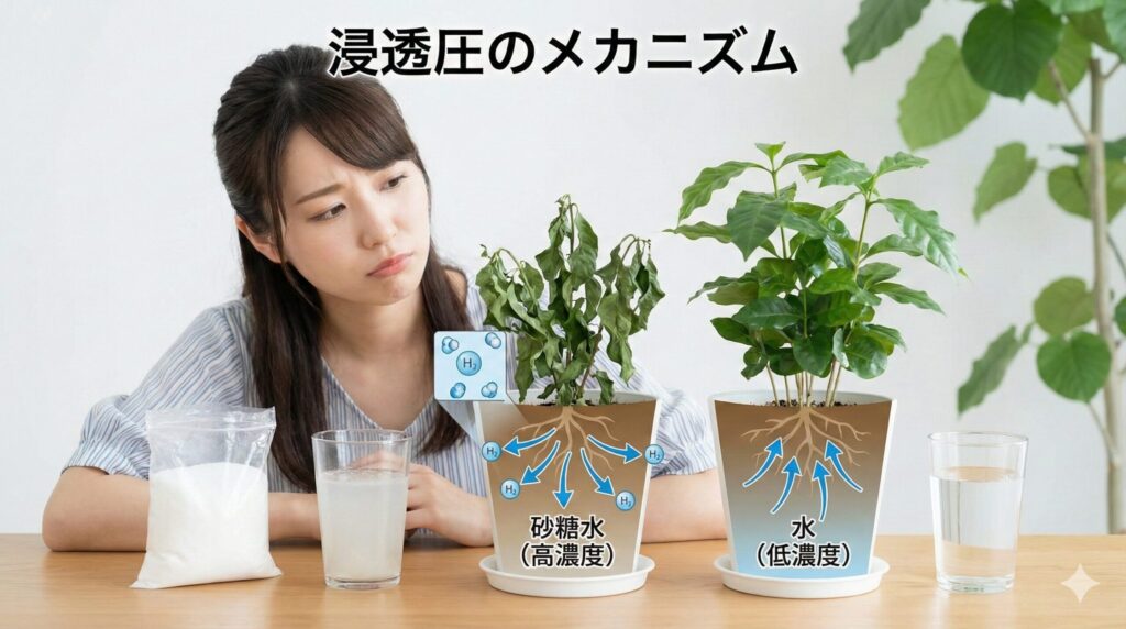 砂糖水で枯れるメカニズムと浸透圧
