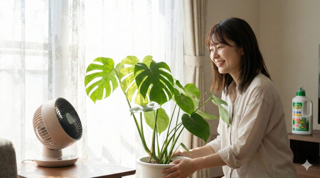 肥料よりもまずは光量と風通しの確保を優先する