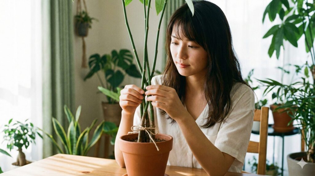 自分でパキラの編み込みを行う手順