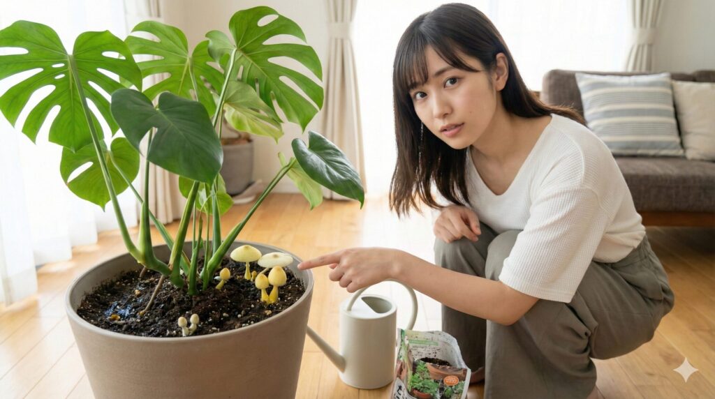 観葉植物に黄色や白のきのこが生える原因とは