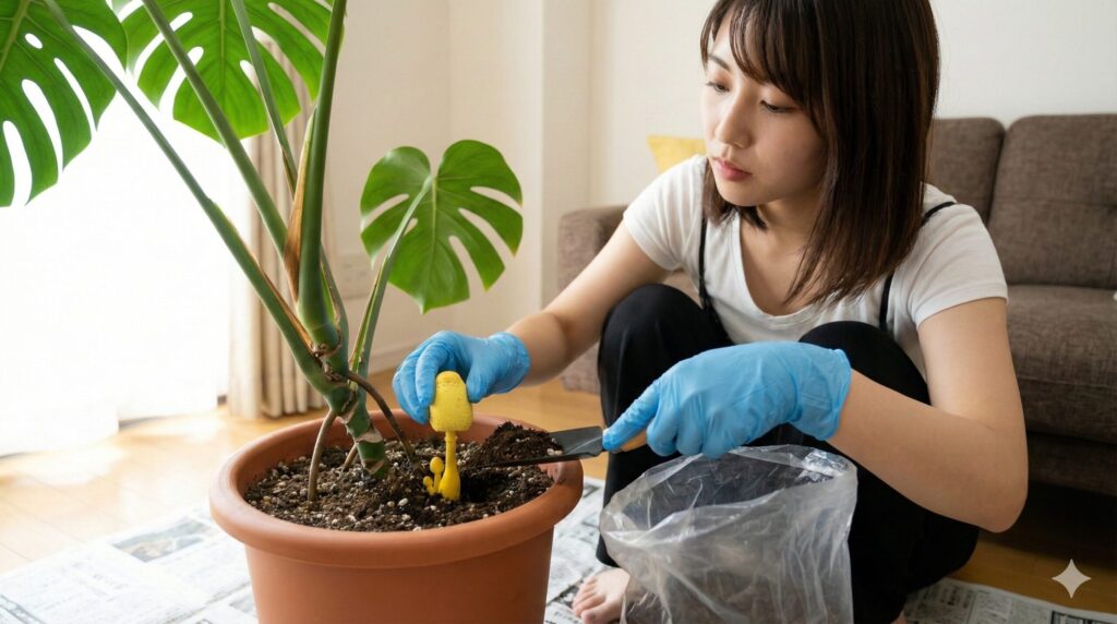 観葉植物の土に生えたきのこの取り方と駆除方法