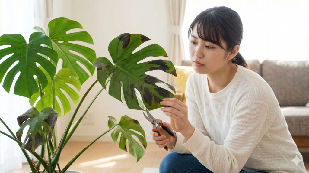 黒変した葉は剪定して切り取るべきか判断する