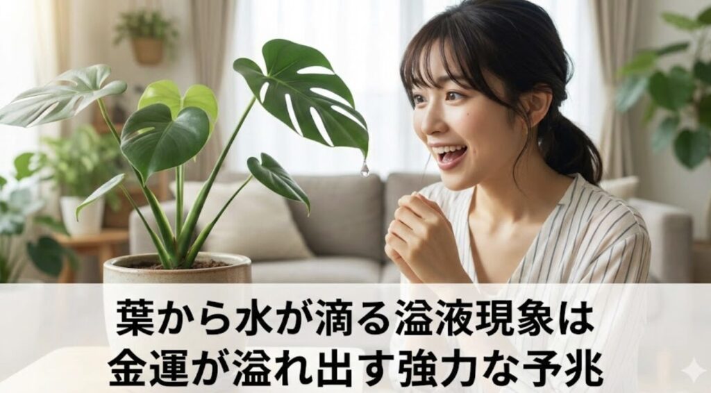 葉から水が滴る溢液現象は金運が溢れ出す強力な予兆