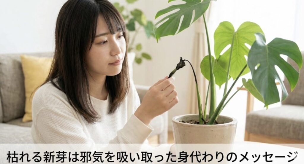 枯れる新芽は邪気を吸い取った身代わりのメッセージ