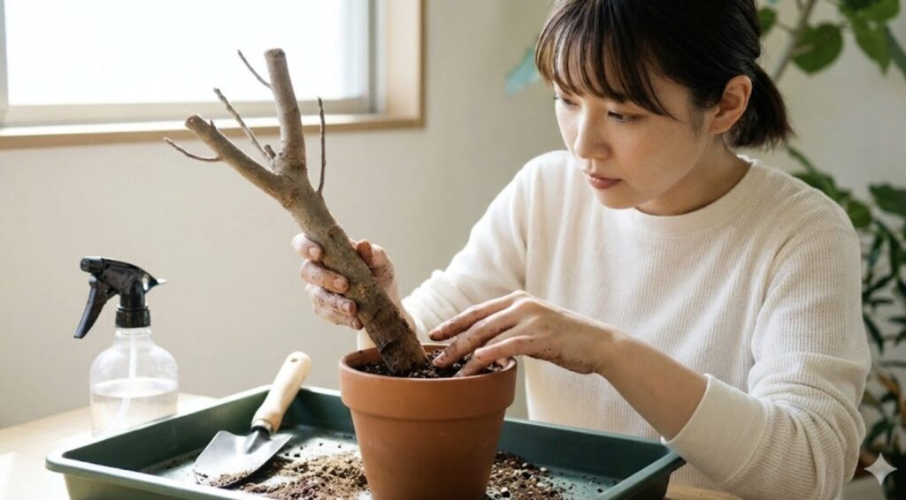 剪定で切り落とした木質化枝を使った挿し木の挑戦