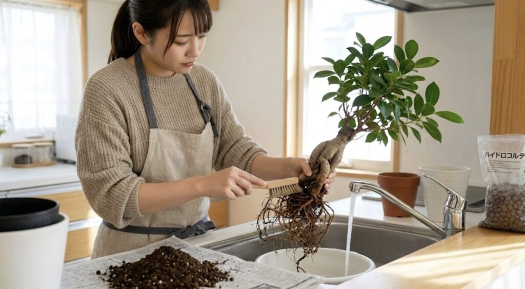 土を完全に落として水耕栽培へ切り替える手順