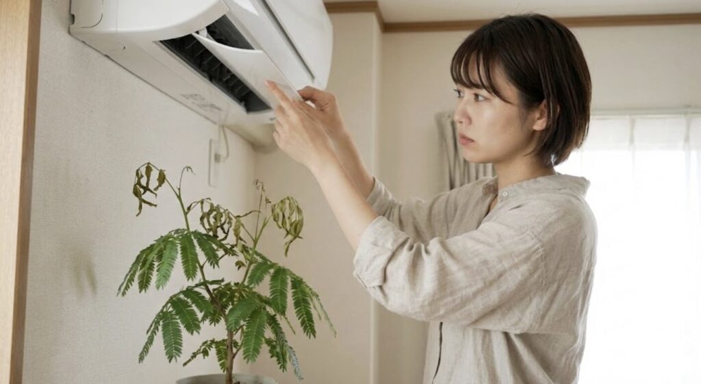 エアコンの風で新芽がねじれる乾燥ストレスの防ぎ方