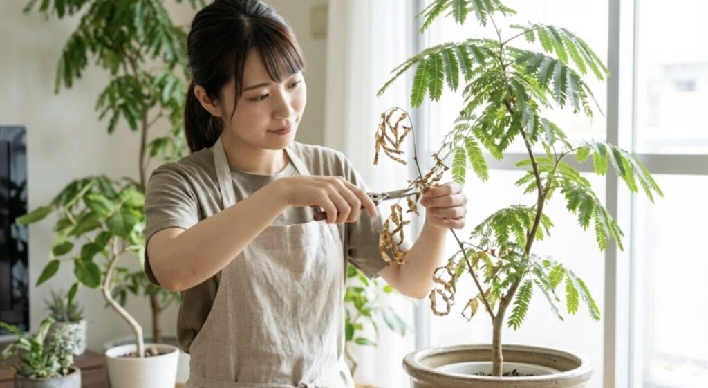 チリチリの葉を剪定して新芽を出すためのお手入れ