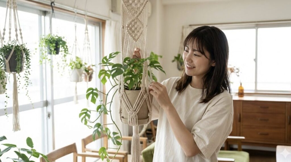 マクラメ編みのハンガーでおしゃれに空間を演出する