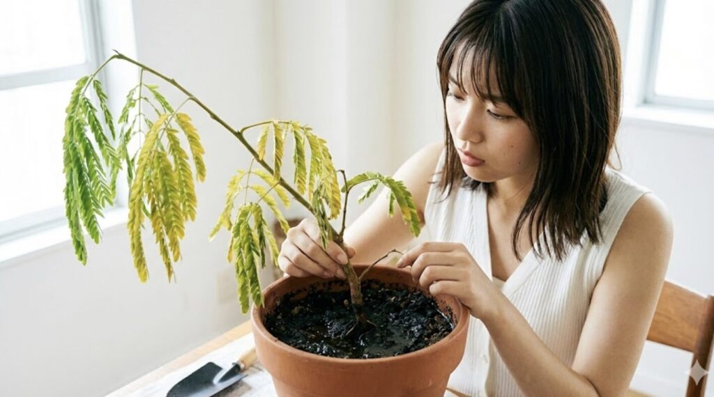 根腐れで元気がない時の土と幹の状態